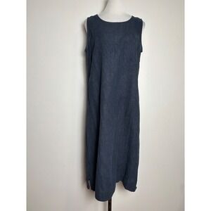 Studio Ease VTG Linen Midi Dress M Sleeveless Shift Minimalist Granola Lagenlook